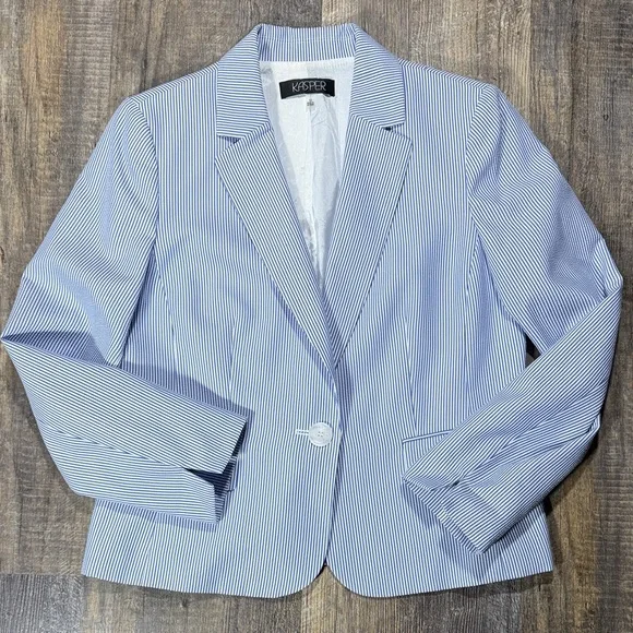 Kasper Blue and White Striped Blazer & Pants - Picture 6 of 16